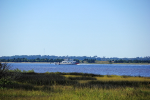 Fort Fisher Ferry heading to South Port, just after leaving the ferry docks at Fort Fisher