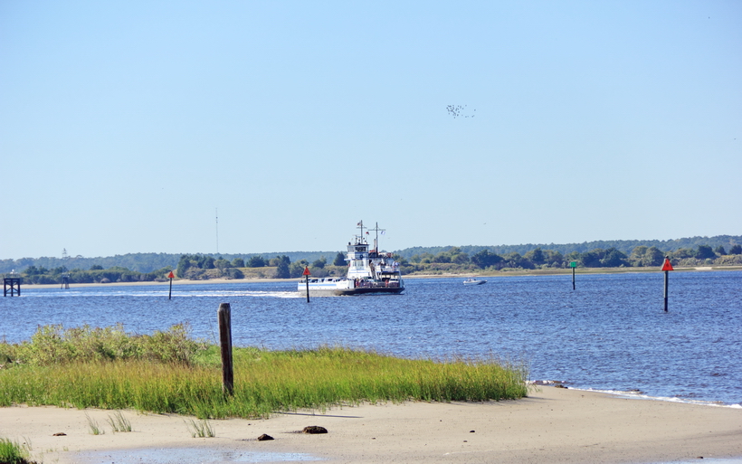 Fort Fisher Ferry just returning to the dock, heading from South Port, NC