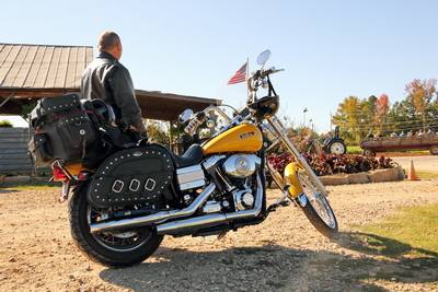 Looking very American on his Harley out for a weekend Bike ride to see the fall colours.