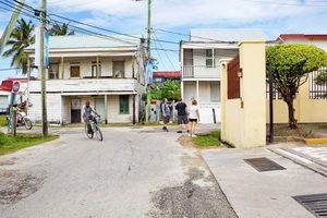 Belize City street, outsde the Museum of Belize, every day life.