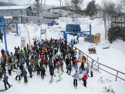 Very Busy when Free lift tickets are the day's standard.  Great way to raise food for the food bank.