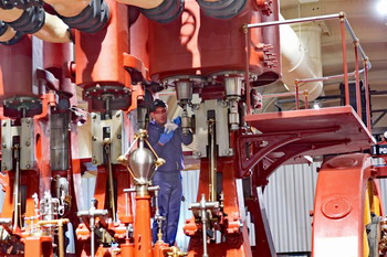 Steam engine being maintained at the Henry Ford Museum