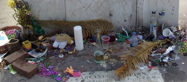 Gifts lefft for Voodoo Queen, Marie Laveau at her marked grave site.