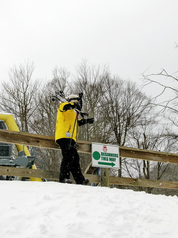 Robin heading off to see if he can still ski.